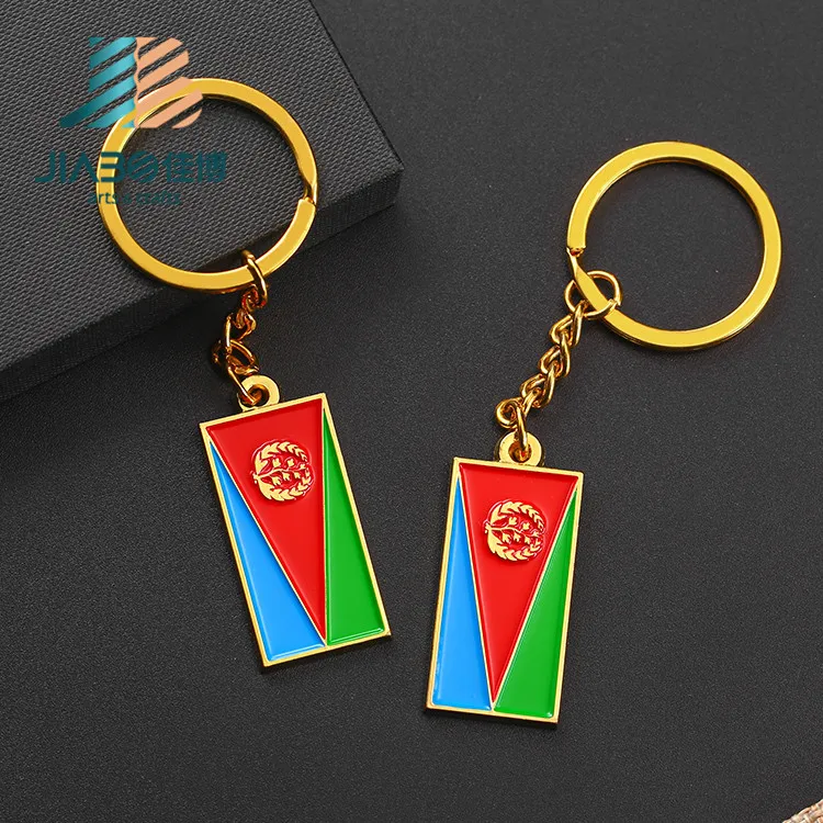 gold zinc alloy custom soft enamel Eritrea flag keychain metal