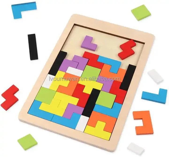 Wooden Blocks Puzzle Animal Teaser Toy Tangram Jigsaw Intelligence Colorful 3d Russian Blocks Game Stem Educational Gift for Kid