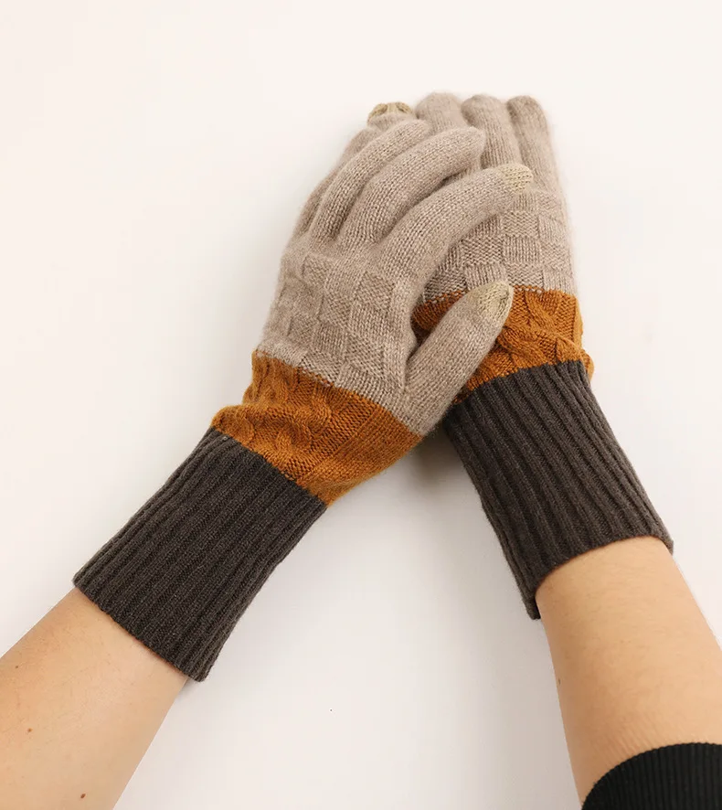 Cable Split Finger Touch Screen Weaving Cashmere Gloves & Mittens Winter Cashmere Gloves Hot Sale Three-color Custom Logo CN;NEI