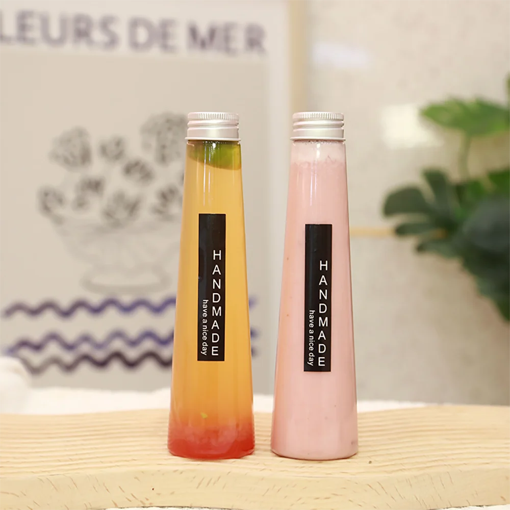 145ml 200ml Transparent Empty Plastic PET Drinking Bubble Tea Juice Packaging Bottles With Cap