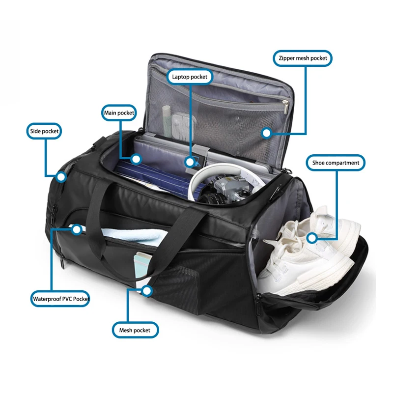 Hot Selling Anti Theft 3 Way Luxury Designer Overnight Bag Backpack Luggage Travel Duffel Bag With Shoes Compartment