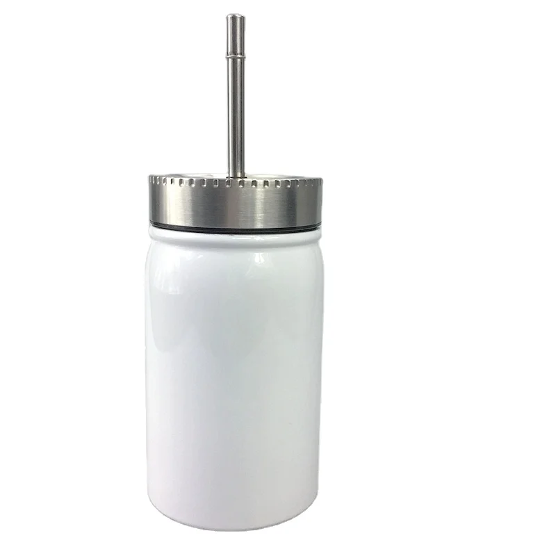 Custom 500ml 16oz Mason Coffee Mugs White Blank Sublimation Stainless Steel  Jar With Lid And Straw