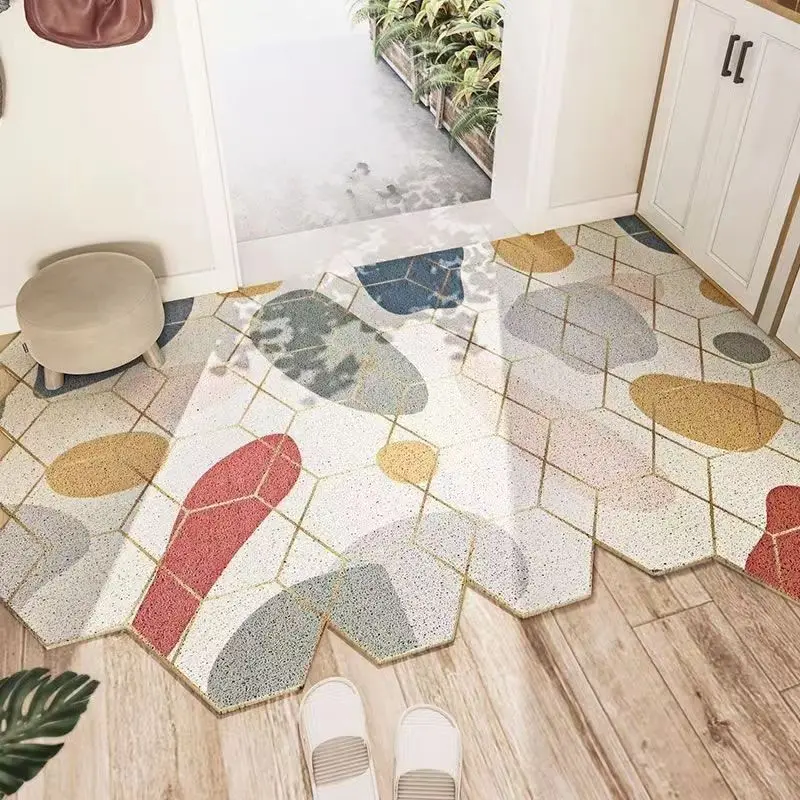 Nordic household entry silk circle hexagonal cloud shaped PVC Carpet and foot mat