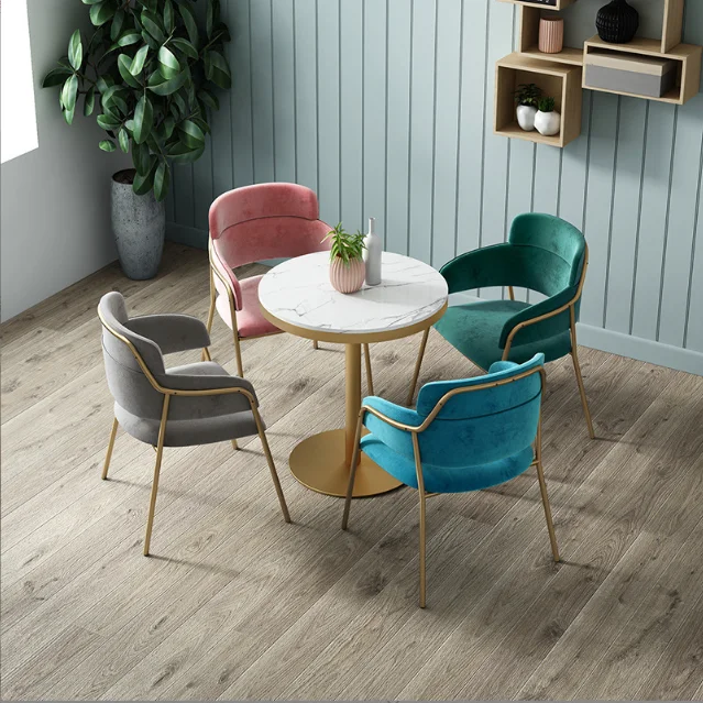 Metal Silver Legs Elegant Soft Armchair Nordic Living Room Restaurant Arm Chair 4 Set Beige blue Fabric Velvet Modern Dining