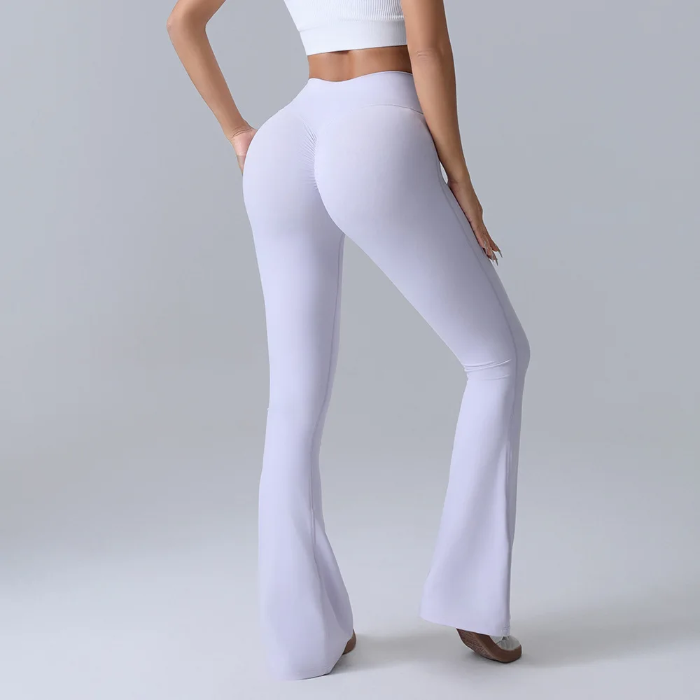 New Fitness Peach Butt Lifting Yoga Belly Leggings Wide Leg Micro Bell Bottoms Pants High Waist Antibacterial Yoga Pants Women