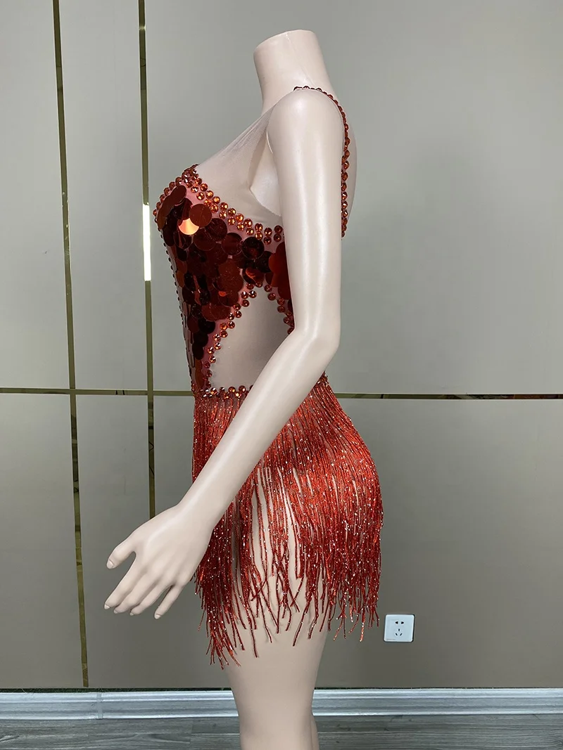 New Tassel Latin Dance Dress Samba Costumes Sequins Women Latin Ballroom Dresses