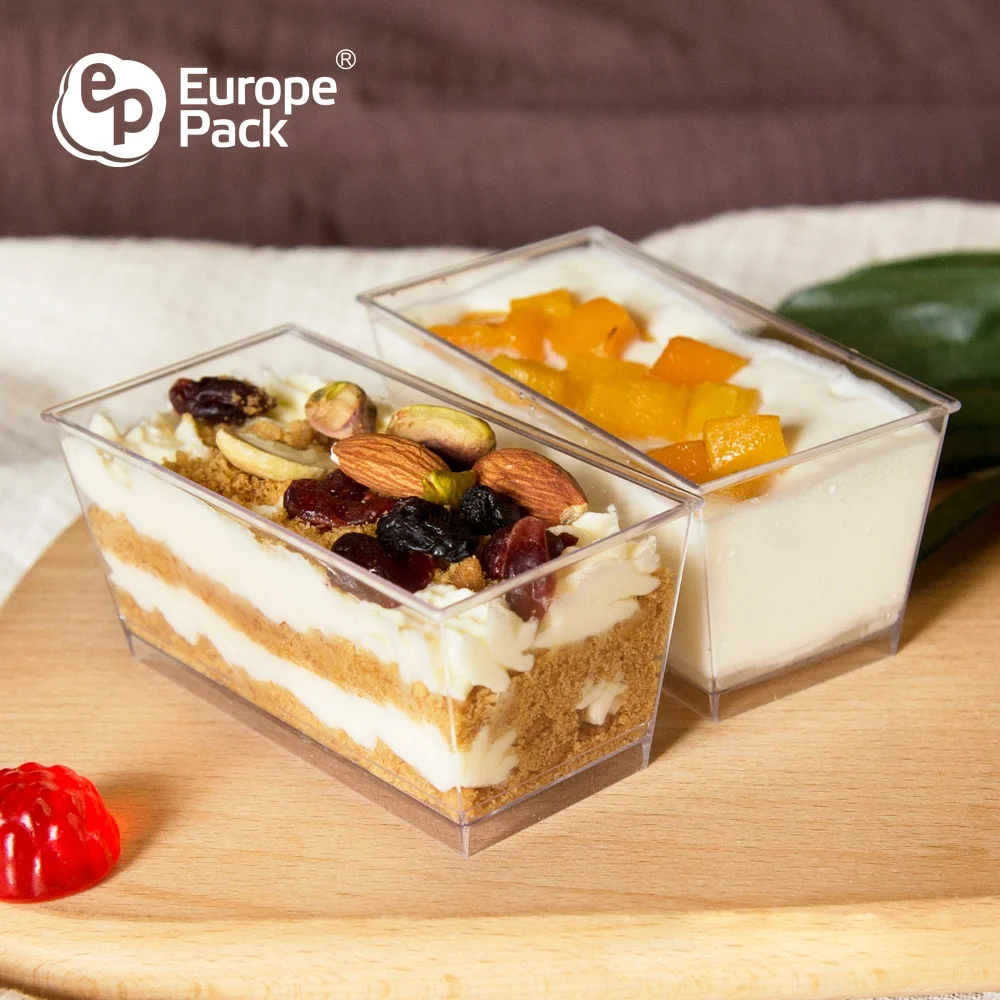 Hot sale rectangle disposable any color custom cup hard plastic container for dessert