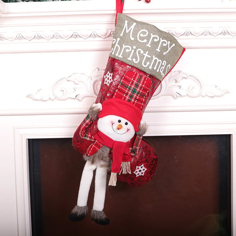 Most popular novelty happy christmas fuzzy knitted cartoon decorative christmas sock