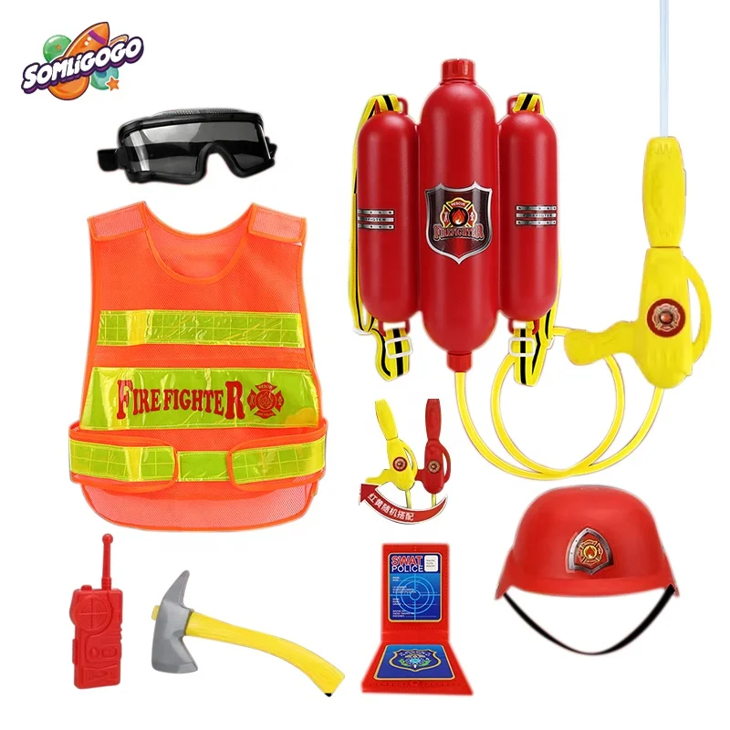 SL 7pcs Kids Fireman Costume Firefighter Dress-Up Pretend Play Toy Set for 3-7 Children Boys and Girls