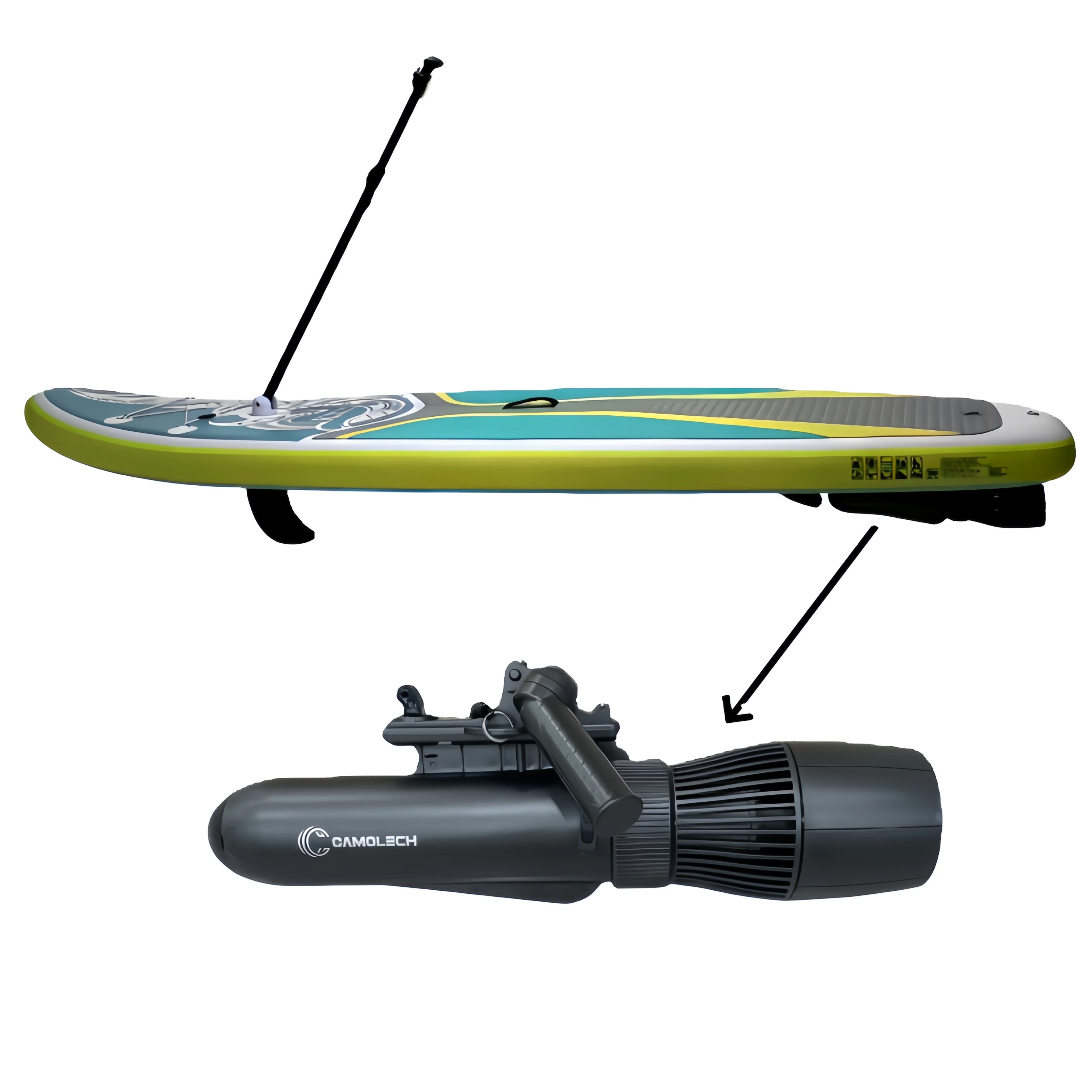 CAMORO Pushing Water SUP Board With steering function With 700W Underwater Scooter Electric Fin 2H Running for Pool Surfing