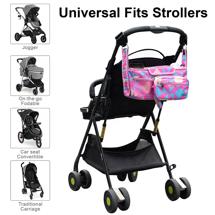 Custom Print Stroller Caddy Organizer Accessories Diaper  Non Slip Straps With Insulated Cup Holder Baby Stroller Bag