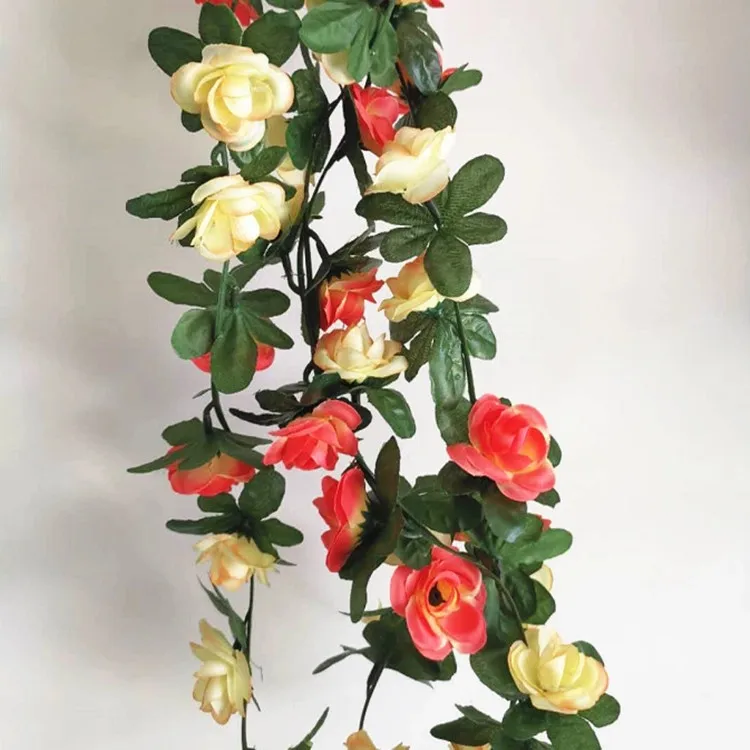 Wholesale 8.2ft artificial rose garland mixed double colors faux wedding wall backdrop hanging flowers vine fabric flower wall