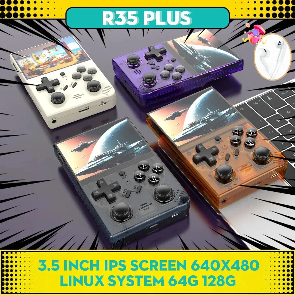 Портативная портативная игровая консоль R35 PLUS 3 5 дюймов IPS экран 640x480 Linux система Ретро игровой видеоплеер двойной джойстик подарок