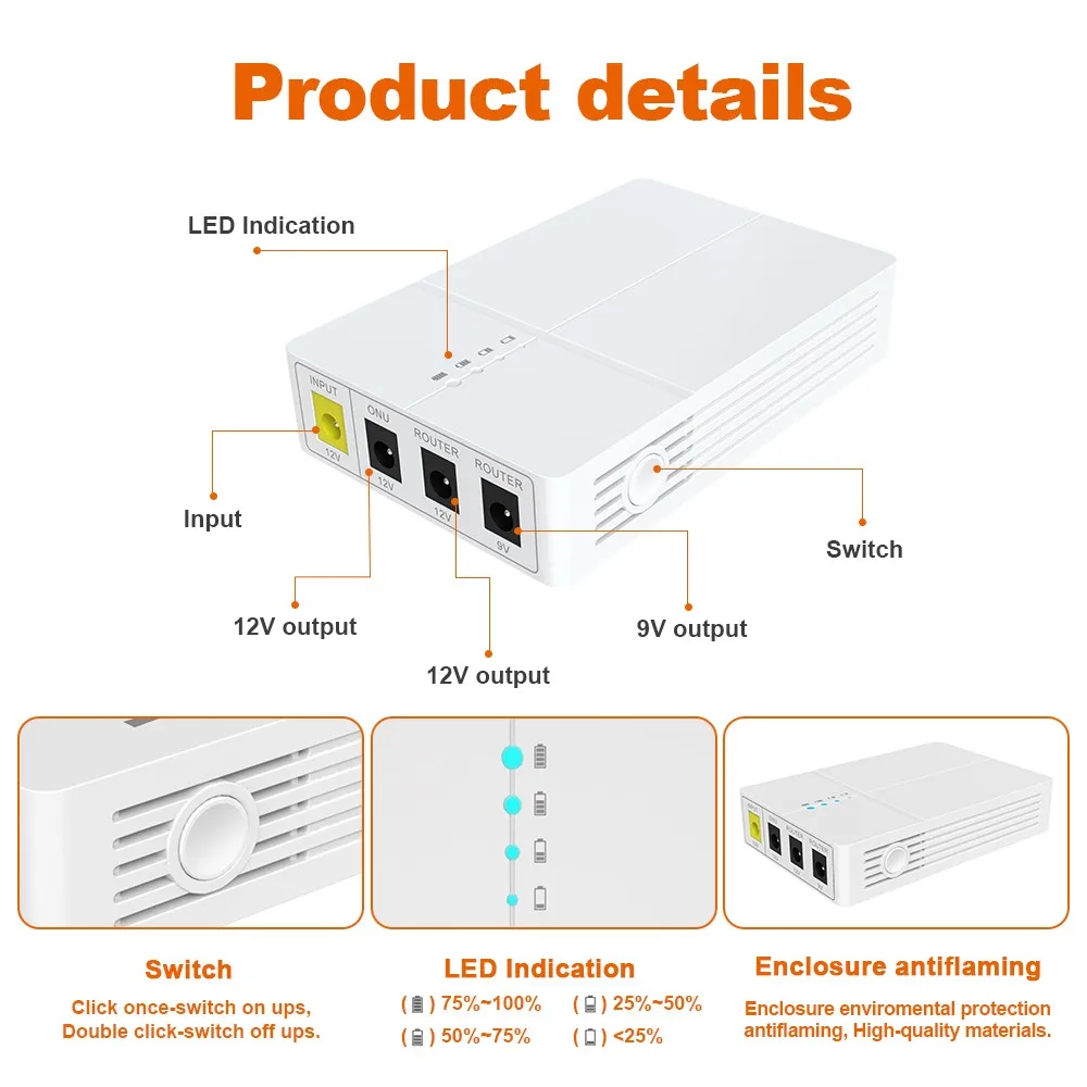 WGP OEM mini ups для роутера onu 9v 12v 2A маршрутизатор с 6-часовым резервным 7800mah DC Mini UPS Wi-Fi маршрутизатора