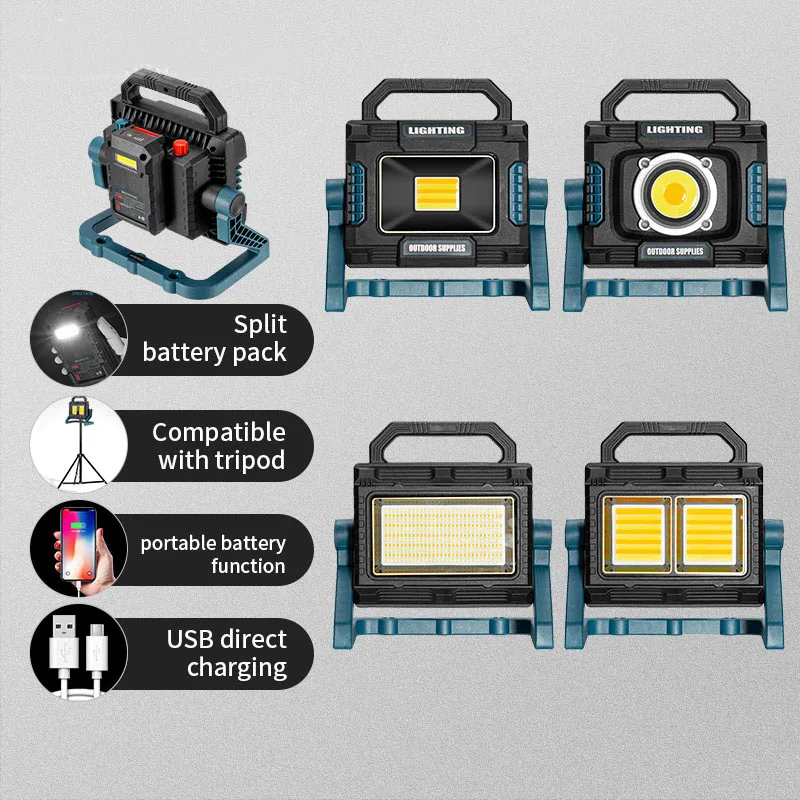 Multi-function Led Work Light Split Battery Pack Rechargeable Work Light with Tripod Black DC COB LED Work Light 1800lm Green