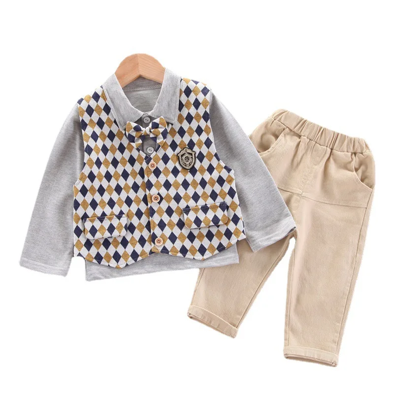 Hot Selling Autumn Knit Vest Cardigan Kids Polo Shirts Three Pieces Suits