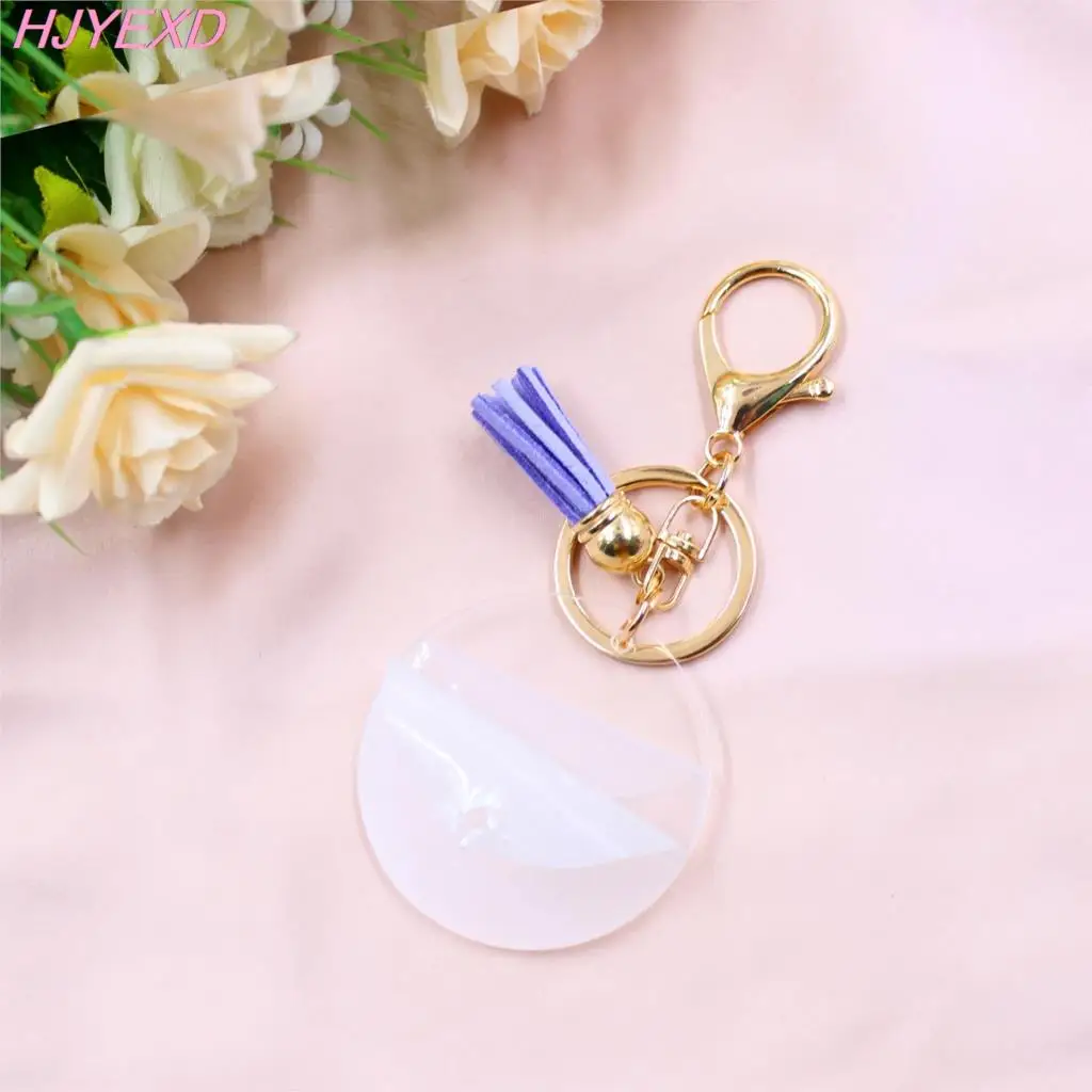 Acrylic Clear Round Keychain With Tassels Lobster  Circle Monogram Gold Keychain