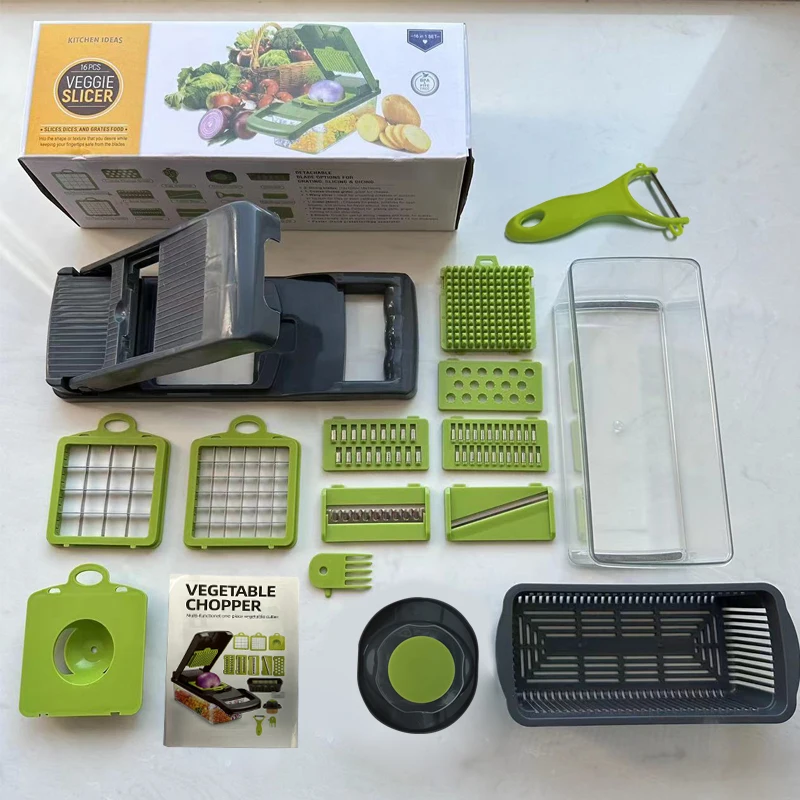 16pcs/set Durable Kitchen Tools Fruit & Vegetable Slicer Multifunctional Vegetable Chopper