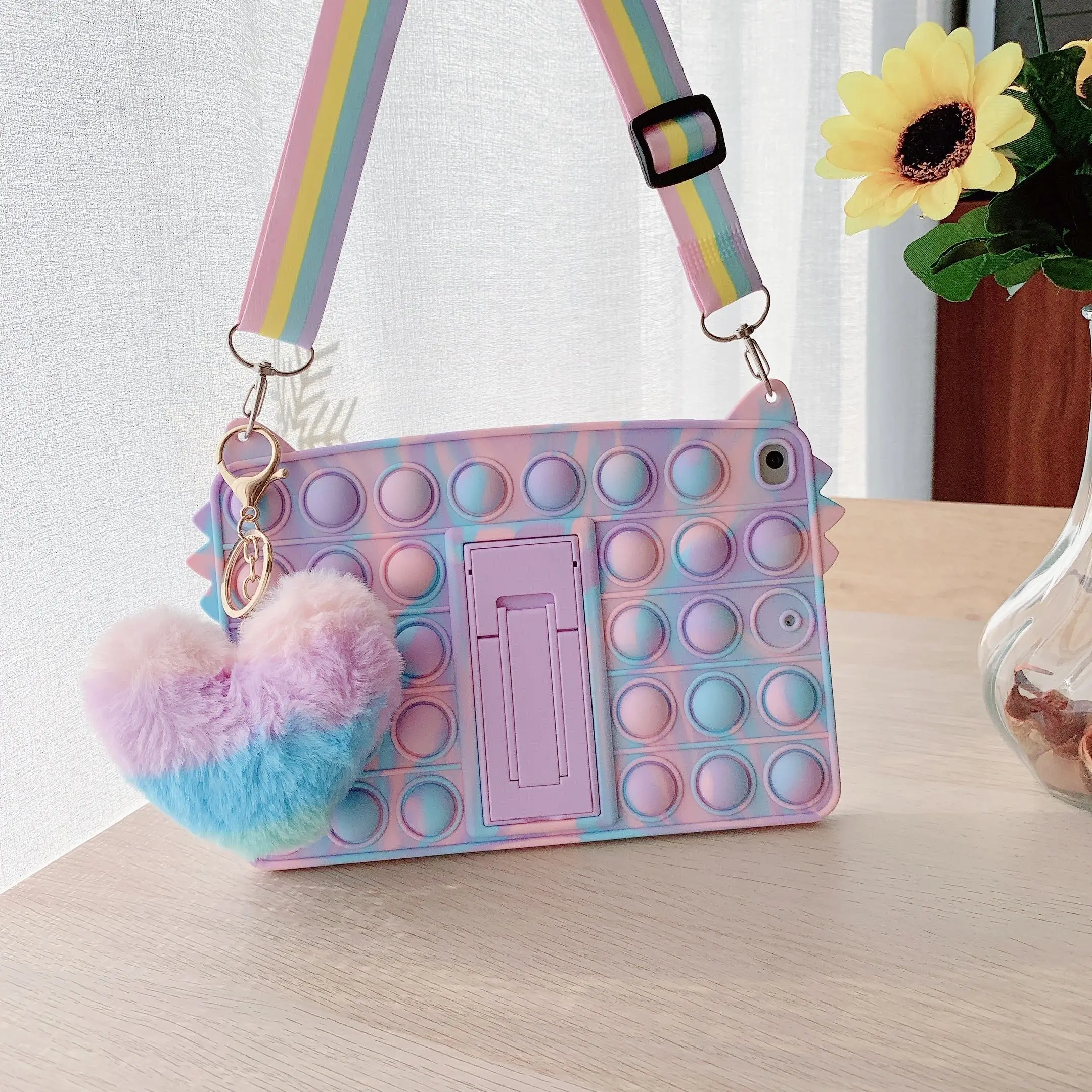 3D Cute Cartoon Cat Ear Soft Silicon Fidget Toy Cover For iPad MiNi 6 Case 2021 With Wool Keychain