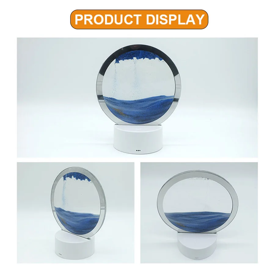 Led Quicksand Painting Table Lamp Art Bedside Night Light Round Sand Dynamic Glass Hourglass Table Lamp