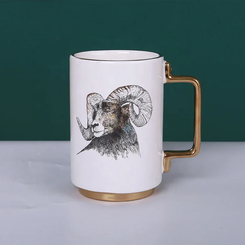 New Design Decal Gold Plating Porcelain Coffee Mug Tea Cup Animal Drinkware for Home Cafe Best Gift