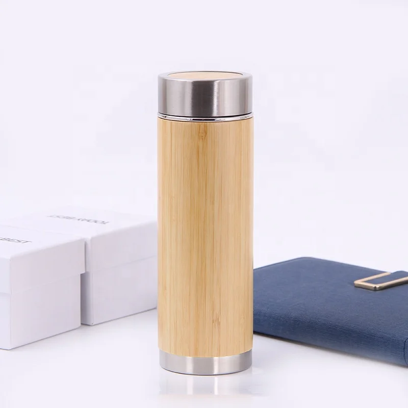 450ml Natural Stainless Steel Bamboo Vacuum Insulated Bamboo Thermos Tumbler With Tea Infuser