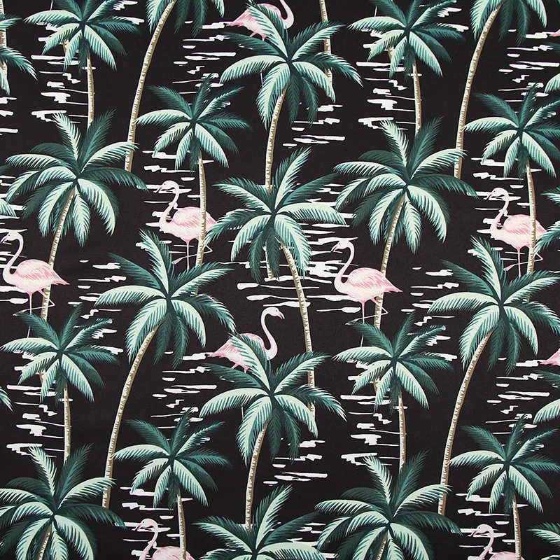 High-quality fashion stretch Satin Coconut Flamingo Print Fabric for dresses