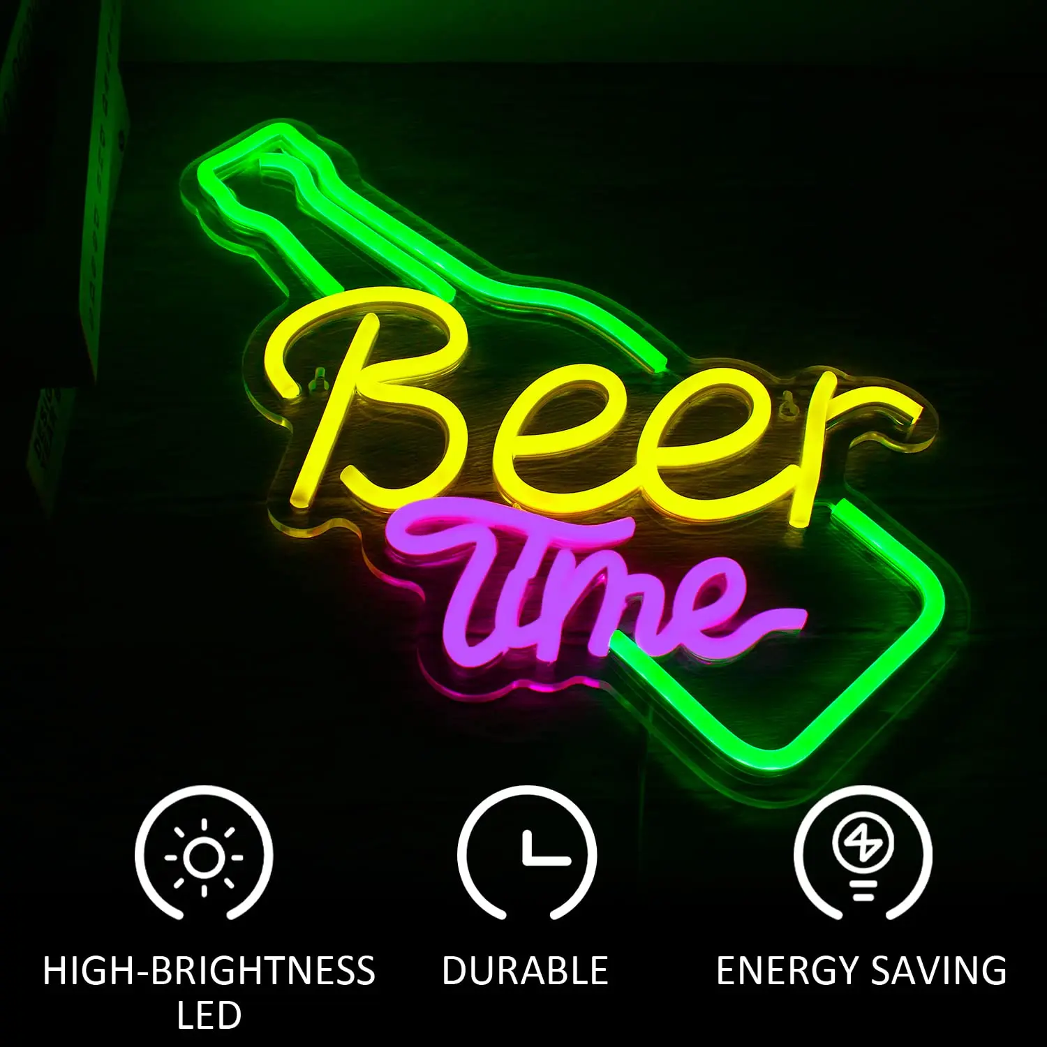 Beer Time Neon Signs Beer Bottle Led Neon Light Wall Decor Neon Sign Light for Art Wall Decor