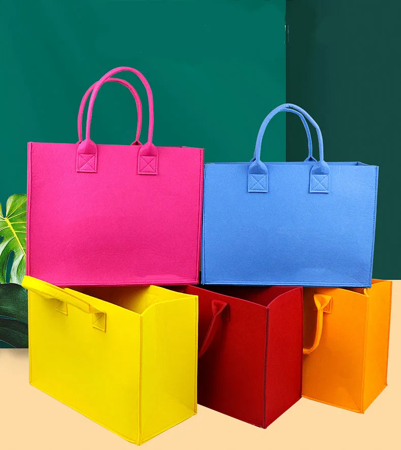Custom Logo wholesale DIY Personalized Design Durable Grocery Basket Organizer Beach Travel Toys Felt Tote Bag for kids women