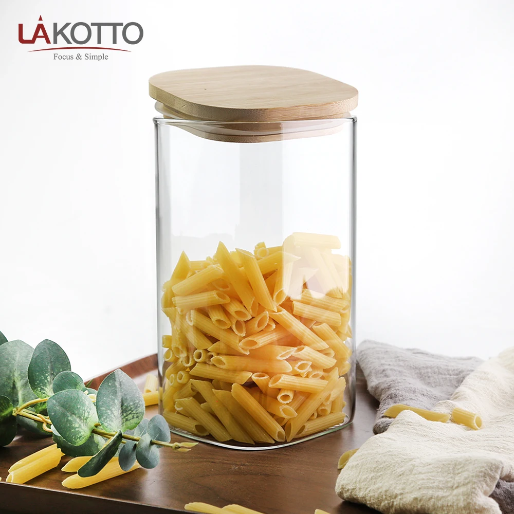 1300ml Kitchen Canisters Clear Glass Jars for Home Kitchen Thicken Airtight Food Storage jars with Wood bamboo lid