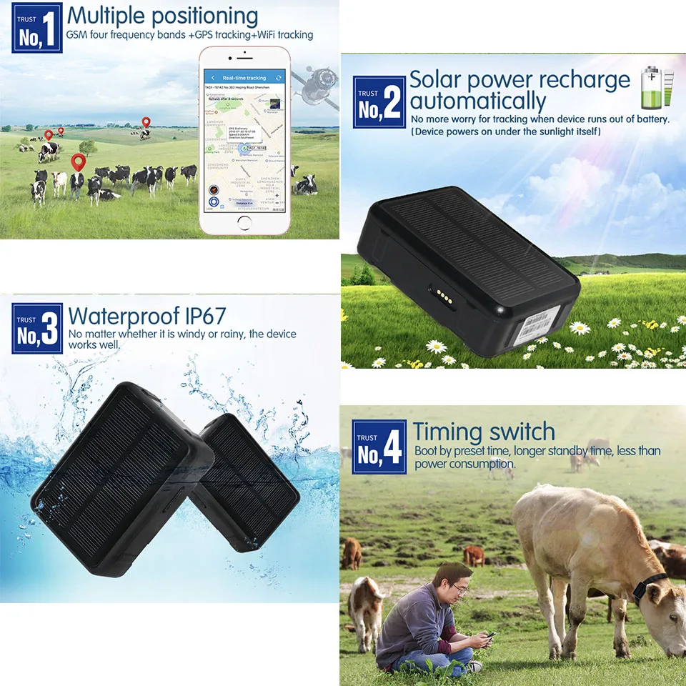 V34 best free tracking software long standby 9000mah waterproof solar collar cow cattle horse camel gps tracker for animal