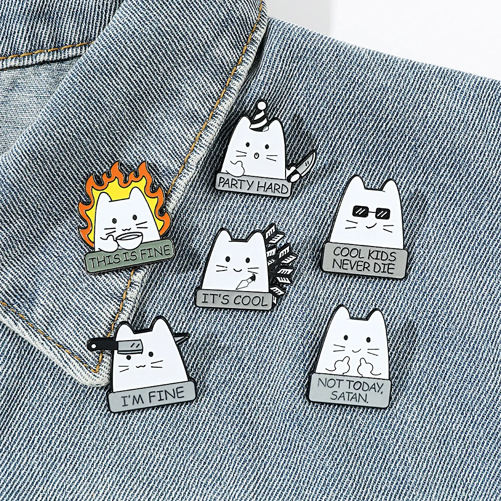 Wholesale Cartoon Quirky White Cat Metal Badge Cute Lapel Pin Personality Alloy Paint Brooch