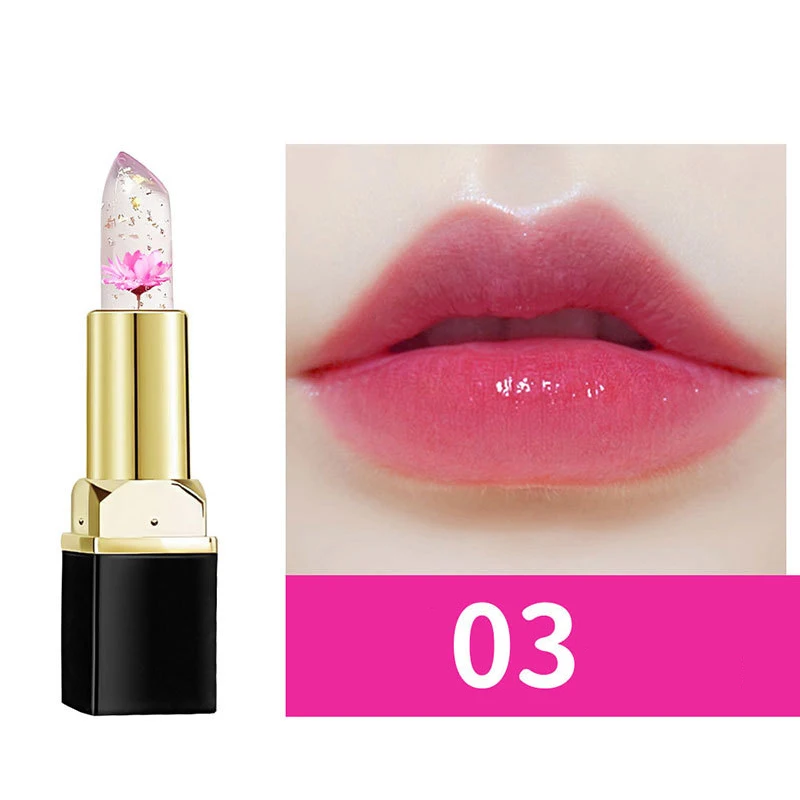 Moisture temperature color change lipstick natural vegan transparent organic lip balm crystal jelly flower lipstick