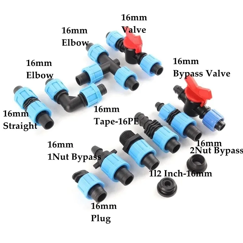 Drip Irrigation Tape Cranes Valve Garden Hose Waterstop Connector With Lock nut Rubber Ring Agriculture tools Bypass Valve