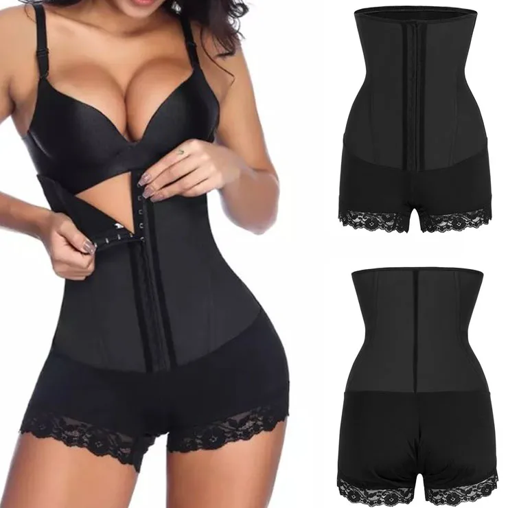 Корсет женский кружевной с завышенной талией пикантный утягивающий корсет из латекса 4 косточками живот боди крючком