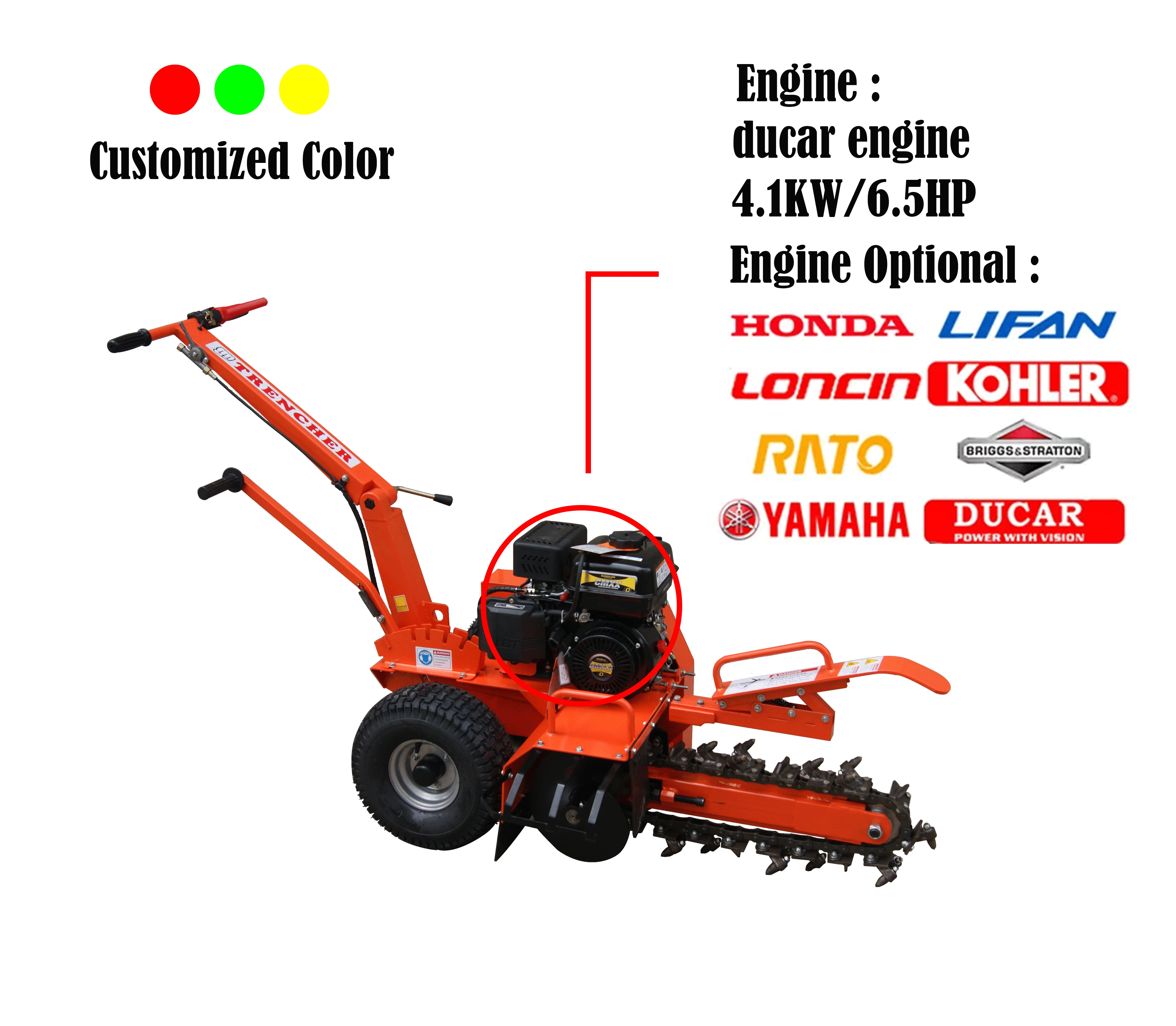 Custom TUV CE Approved High Efficient Trencher Super Durable 7HP Gasoline 4.1KW Chainsaw Trencher Machine Digger Mini Trencher