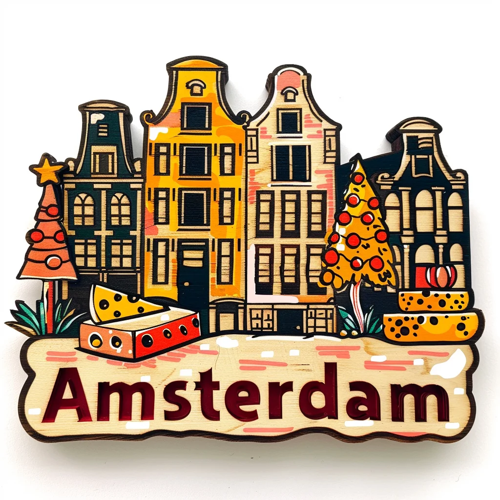 New Style Customized Logo Travel Gift Wooden Fridge Magnet Netherlands Amsterdam Souvenirs Magnet