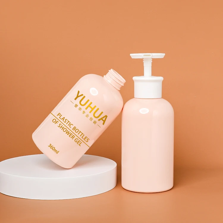 Eco friendly cosmetic containers 360ml empty plastic shampoo bottle body care recycled plastic soap foam pump lotion PET bottle