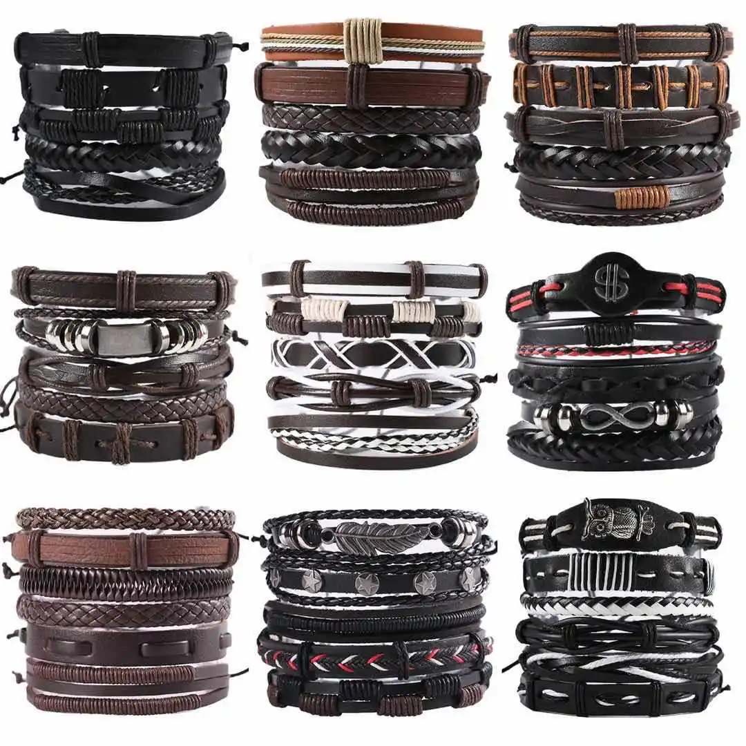 oem odm factory direct sale Custom Braided Mens Adjustable Leather Bracelet for men With Silver Buckle man bracelet