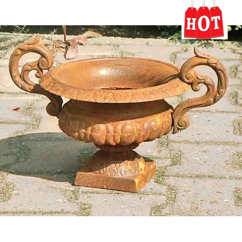 Rustic Cast Iron Urn with handles, French Empire Garden Flower Pots & Planters