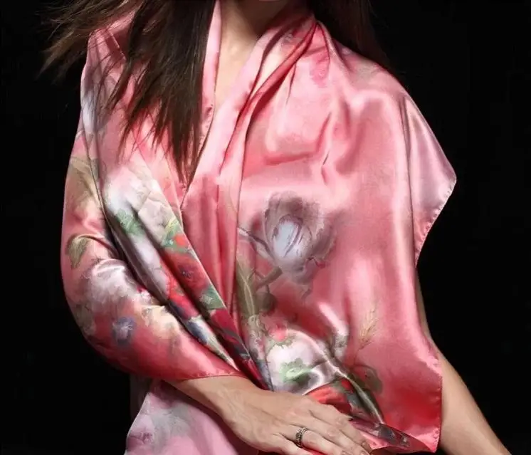 Индивидуальный принт 100% Шелковый атласный шарф женская модная шаль оптовая продажа