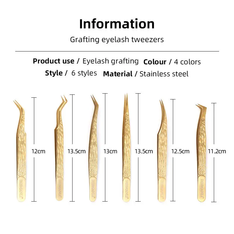 IRISMANLI Premium Stainless Steel Golden Lashes Tweezers Set Custom Logo Precision Pointed Tweezers