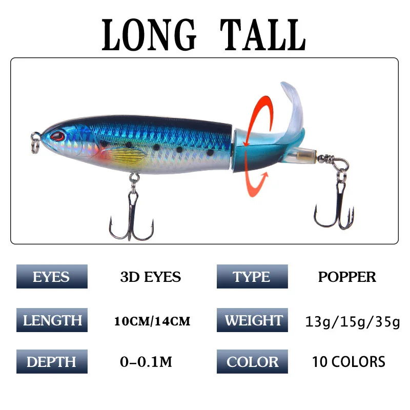 13G/15G/35G Fishing Crankbait Whopper Plopper Topwater Lure Artificial SwimBait Hard Popper Rotating Tail Fishing Tackle