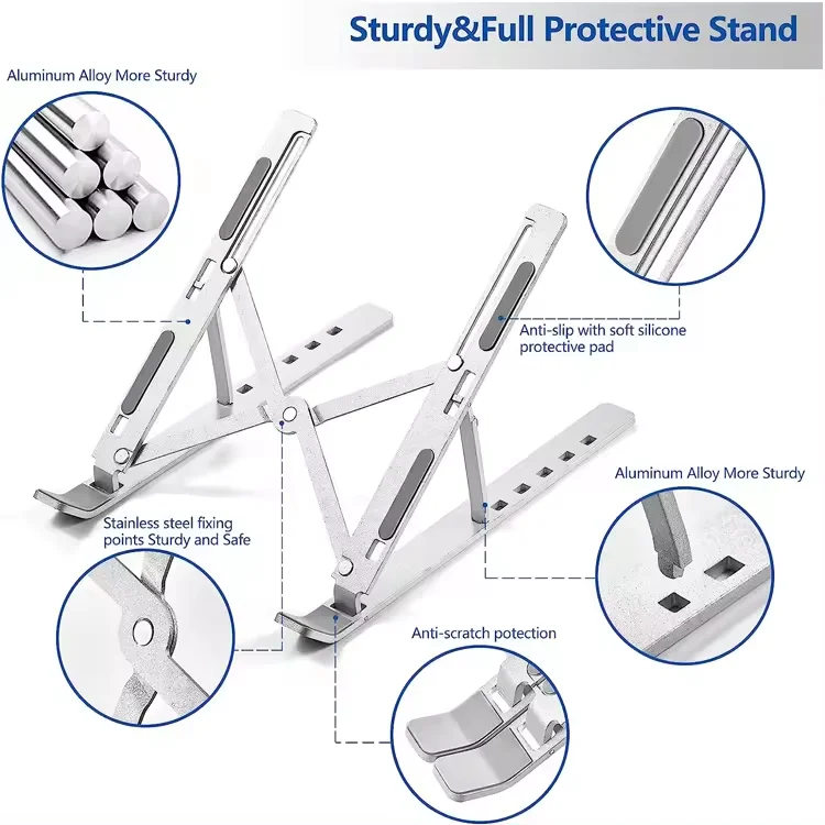 Great Roc Hot Seller OEM Adjustable foldable Laptop Stand  for 15.6 inch Aluminum Notebook Stand Laptop Holder Metal