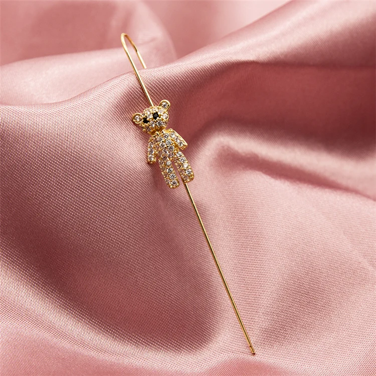 Newest Women Ear Pin Cuff  Long Bear Cartoon Hook Earrings Zircon Ear Cuffs Jewelry