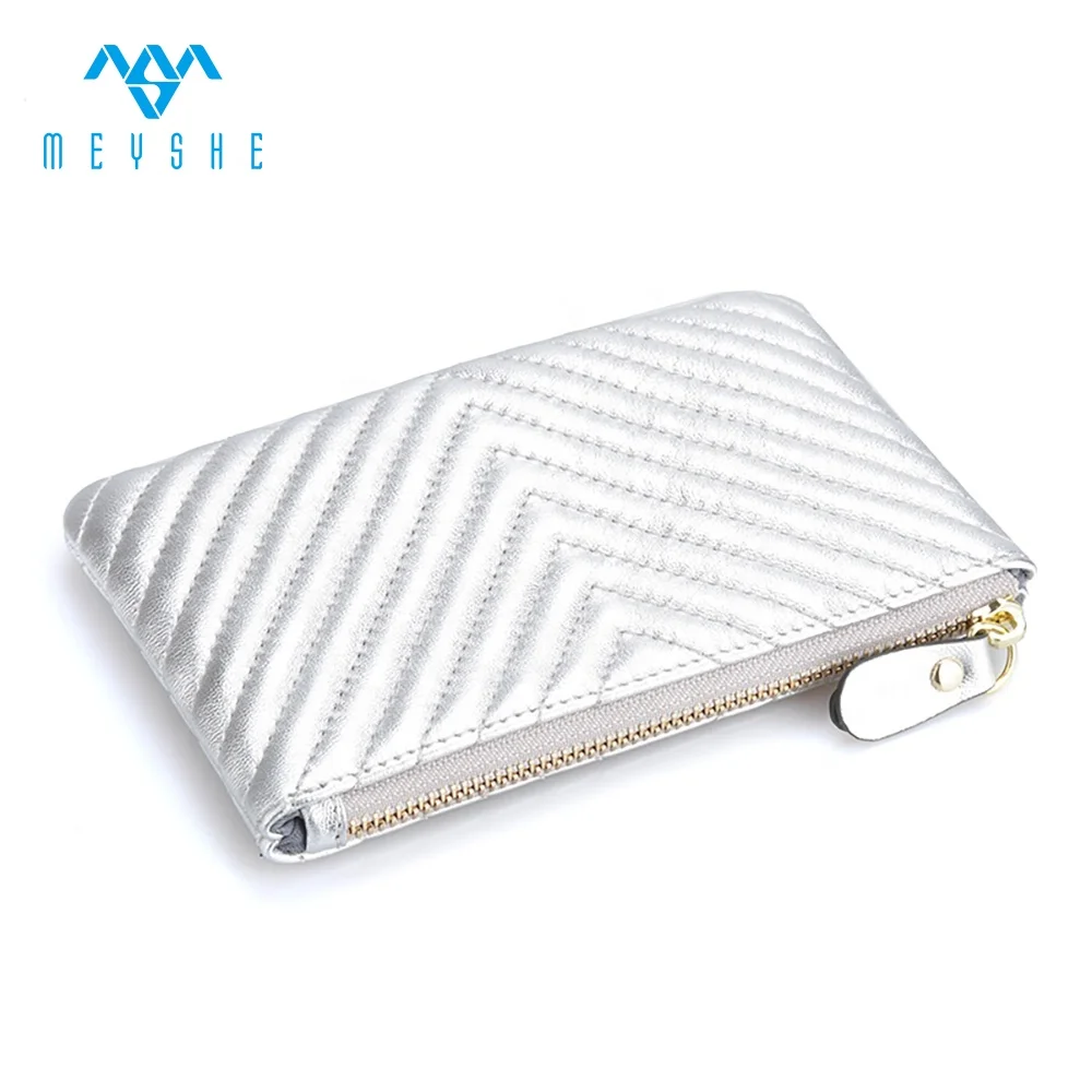 Hot sale high quality silver genuine leather customize change purse