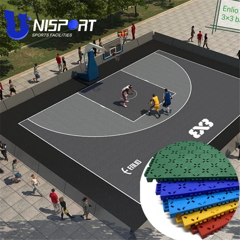 UNISPORT Sports Customized logo and painting  Plastic Floor  PP Basketball tiles