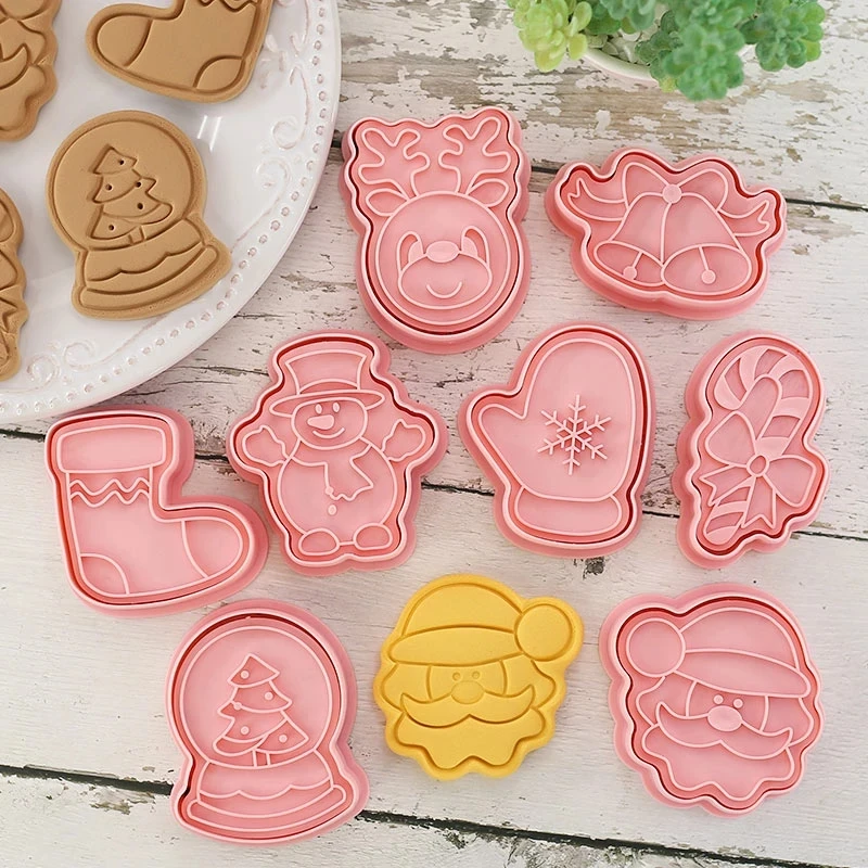 Homesun 8pcs/set Christmas Cookie Mold Cartoon Santa Snowman Fondant Baking Three-dimensional Cookie Mold Christmas Decorating