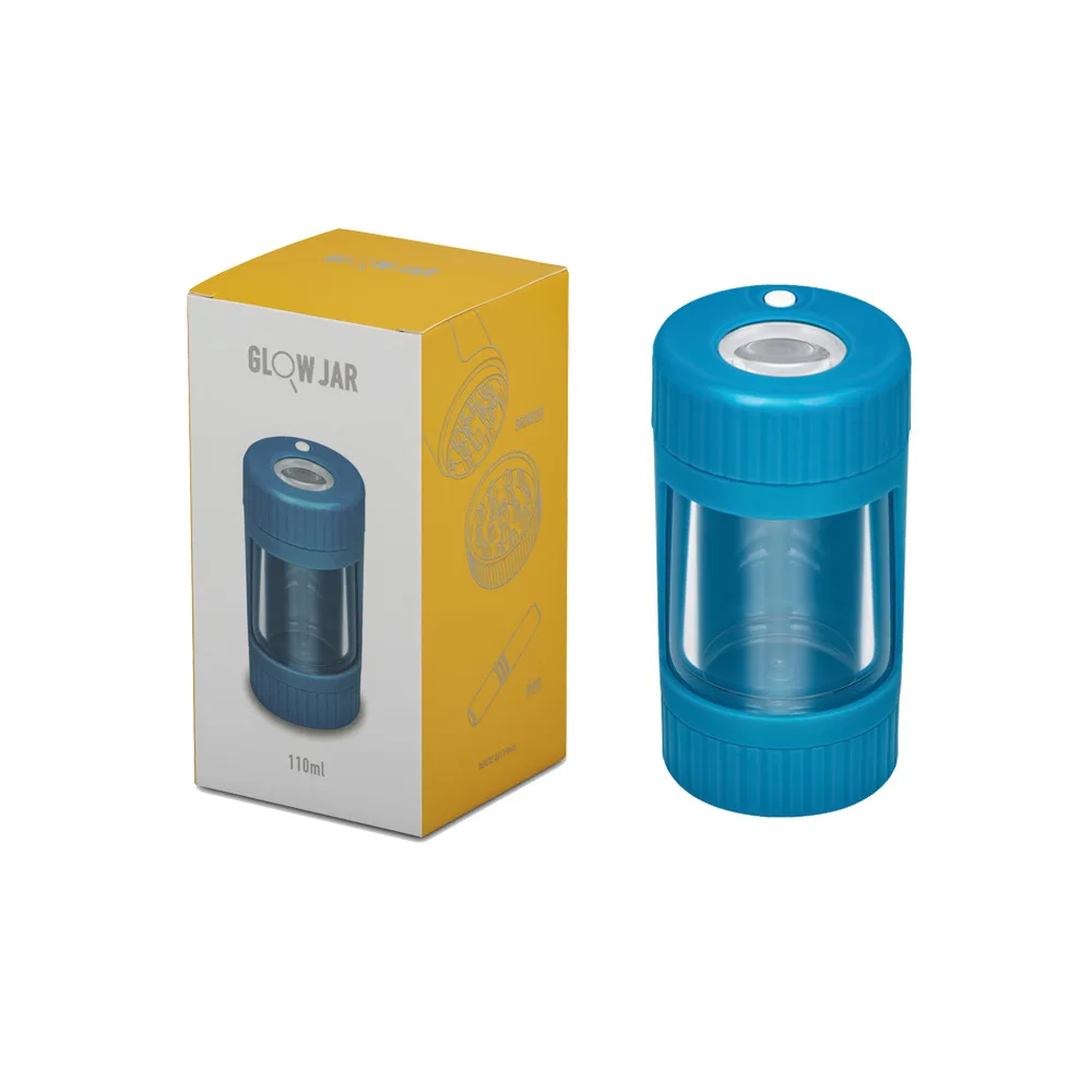 Hot Selling Smell Proof Glass Container Bottle LED Airtight Storage Magnifying Glowing Jar with herb grinder