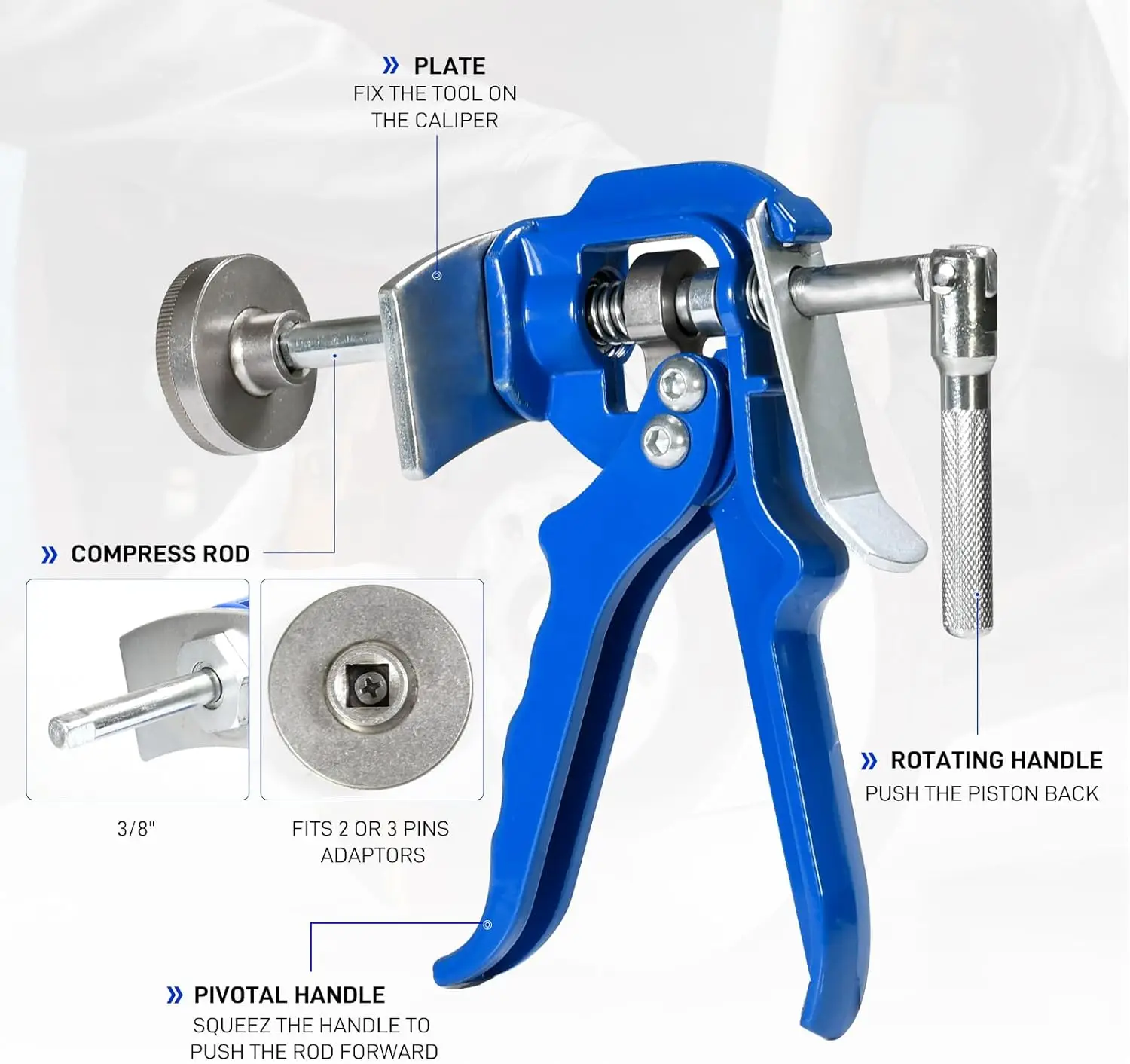 GTYPRO Brake Caliper Piston Rewind Tool - Single Discs Rear Brake Kit Combines Adjustment & Compression for Smooth Brakes